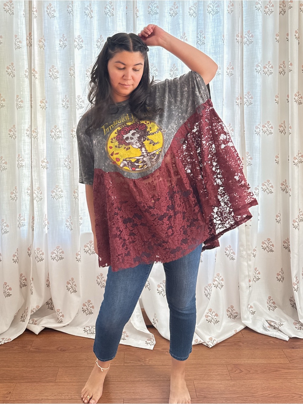 Upcycled Grateful Dead Graphic Tee Turned Lace Tunic